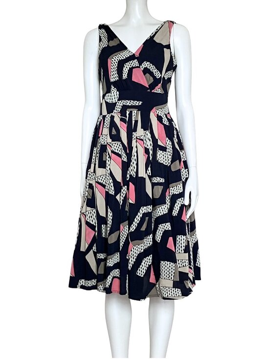 Aryeh Dresses & Skirts - Aryeh Navy Geometric Print Fit & Flare Midi Dress. Medium. Retro Twee Bauhaus